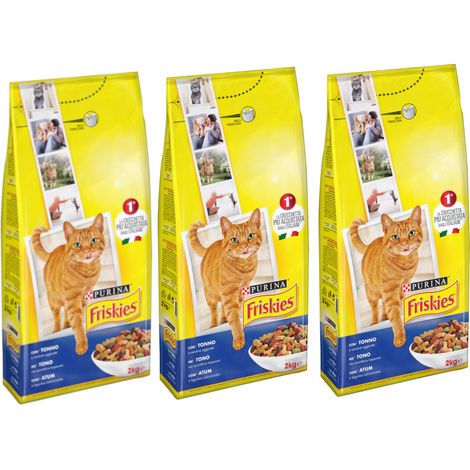 Multipack da 3 friskies purina croccantini per gatti adulti tonno e verdure 2 kg cad