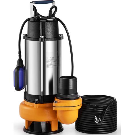 Pompe à eau immergée 2200W 60000L/h, avec flotteur automatique et cordon 8 m, en acier inoxydable pour eaux propres ou chargées, drainage et vidange de bassins. (1/5)
