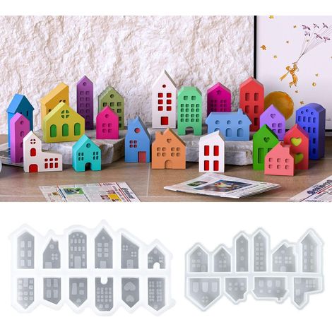 22x Moules de coulée en silicone 3D Maison pour bougies, plâtre, béton, résine époxy