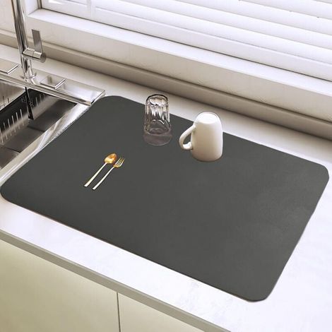 Dish Draining Mat, 40 x 30 cm, Super Absorbent Dish Draining Mat for Kitchen, Absorbent Dish Draining Mat, Coffee Machine Mat for Dishwashing, Bar, Coffee Machine, Dark Gray MUMU (1/4)
