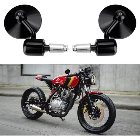 Rétroviseur circulaire pour moto, 22 mm (7/8"), à fixer en bout de guidon, compatible avec motos de route, motos tout-terrain, scooters, hélicoptères et cruisers. (1/5)