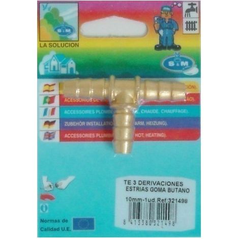 Conector Goma Butano En T 10Mm Estria Goma Laton S M