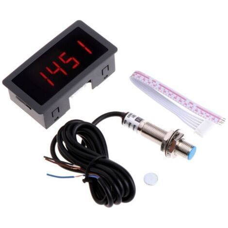 Tacómetro de pantalla digital, 4 dígitos LED Tacómetro digital RPM Panel de velocímetro Sensor NPN Interruptor de proximidad (1/5)