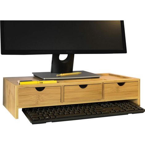 Sobuy – Support de moniteur ergonomique en bambou naturel – Dimensions L51 x P25 x H12 cm – Capacité 25 kg – BBF03N (1/7)
