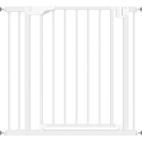 Barrière d’escalier sans perçage avec fermeture automatique pour enfants, idéale pour cuisine et escaliers, réglable de 76 à 89 cm de largeur × 76 cm de hauteur, couleur blanche (1/5)