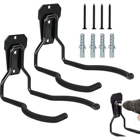 Support mural pour outils de jardin Cintre à antirouille noir – Crochets support multi-usages peu encombrants système rangement garage - (1/5)