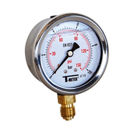 Manomètre boitier inox à bain de glycérine RADIAL Mâle 1/4" (8/13) - Pression 0 / 25 bar - Ø63 - Sferaco