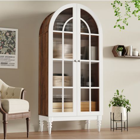 Vitrina aparador 76x38,5x165 cm de MDF blanco con almacenaje FloraGrace (1/5)