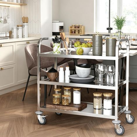 Chariot de service à trois niveaux avec roulettes, chariot de transport pratique, chariot roulant polyvalent (uniquement avec le chariot de service à trois niveaux) (1/5)