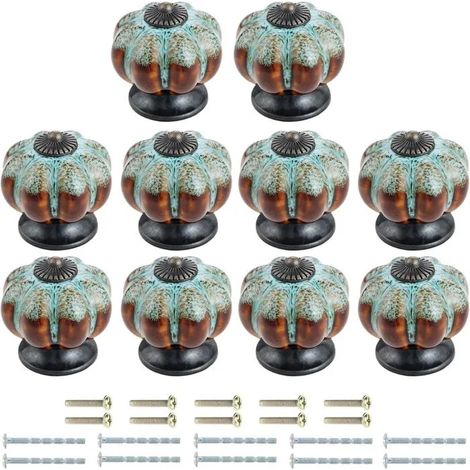 10PCS Boutons Céramique Tiroir Ø38mm, Citrouille Vintage, Poignées Porte Porcelaine Bleu + 20 Vis pour Armoires Commod - Bleu 10 Pcs (1/5)
