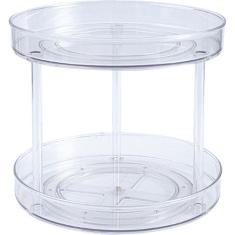 Organisateur rotatif transparent à double couche, pivotant à 360°, pour épices, maquillage et autres accessoires de cuisine. Plateau tournant Lazy Susan. (1/5)