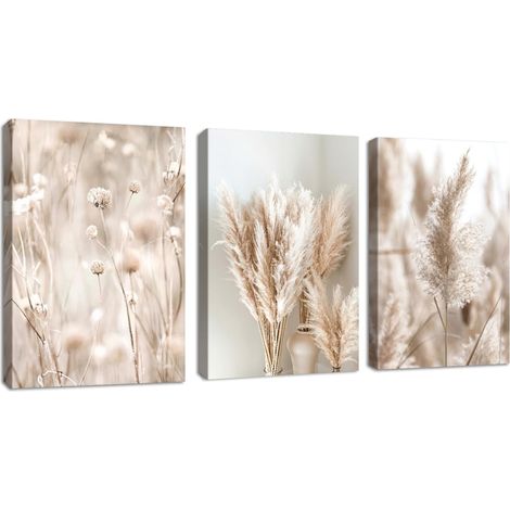 3 Pcs Roseaux Beige Plantes de la Pampa Tableau Décoration Murale Salon Boho Impression sur Toile Image sur Toile Abstraite Peintures sur Toile Décoration Murale pour Chambre Maison Bain 30x40cmx3pcs (1/5)