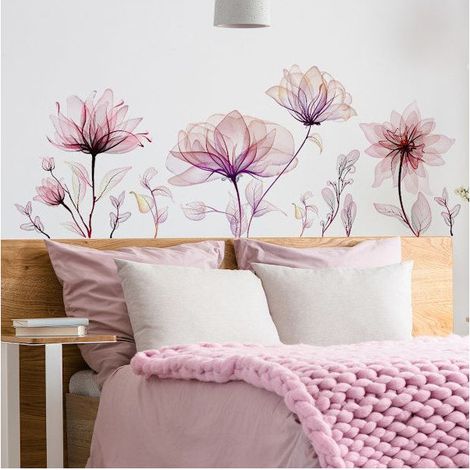 Grands stickers muraux en forme de fleurs roses épanouies pour chambre à coucher (1/5)