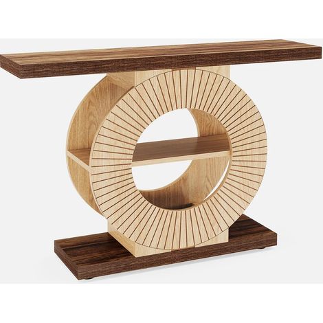 Console d'entrée en bois avec pieds ronds et étagères, style campagne (1/5)