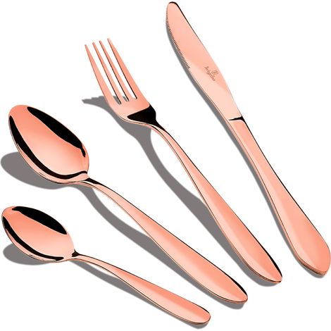 Berlinger Haus Rose Gold Mirror Ménagère Doré 24-Piece Acier Inox. Finition Polie, Set de Couverts 6 Personnes  Or Rose