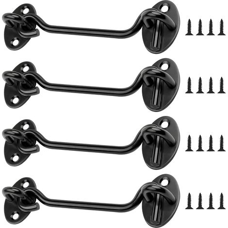 4er-Set 100-mm-Sicherheitshaken – Schwarzer Edelstahl – Erhöhter Aufbruchschutz – Für Türen, Fenster und Zäune – Ideal für Haus und Garten (1/5)