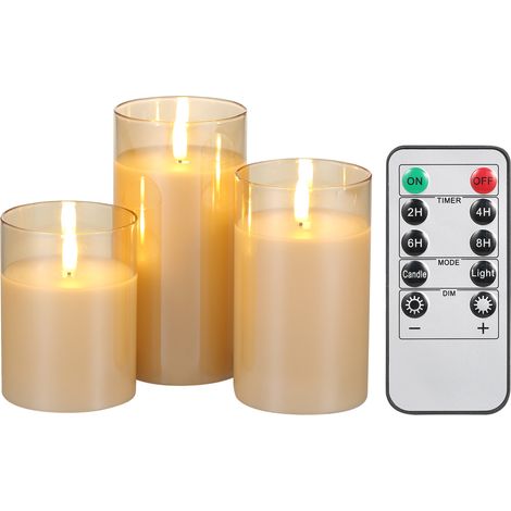 Flammenlose, flackernde Kerzen mit Timer und einstellbarer Helligkeit, 3-teiliges Set (für den Innenbereich) (1/5)