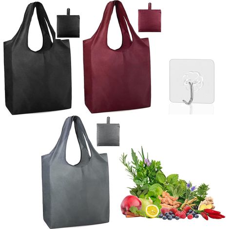 3 Pièces Sac Pliable Courses Poche Grande, Sac de Courses Pliable (1/5)