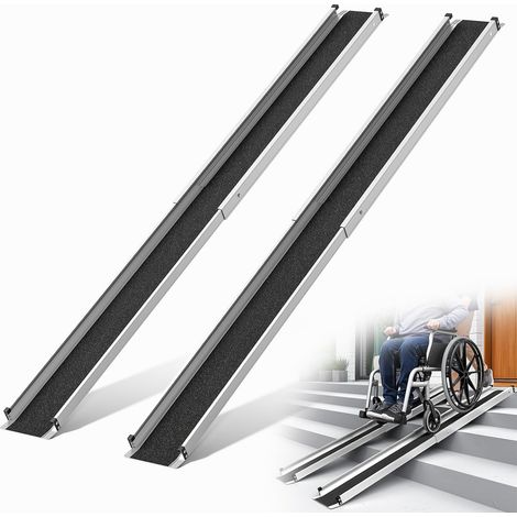 Telescopic Ramp for Wheelchairs 215 cm Aluminium Ramp (Load 272 kg) with Textile Bags - for Stairs, Steps, Doors, Pack of 2 (1/5)