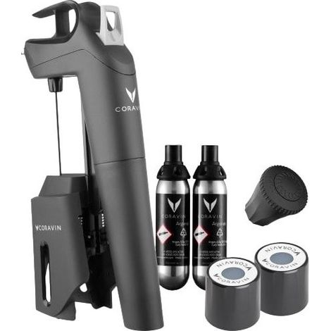 Système de conservation du vin - CORAVIN - Timeless Three Plus - Noir - 2 capsules Argon - Aérateur inclus