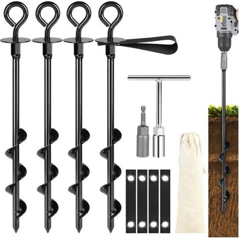 Set di 4 ancoraggi per altalena, ancoraggi a terra, picchetti per tenda, picchetti per tenda da campeggio, ancoraggi per trampolino per tende, tettoie, ripari e casette da giardino (1/5)