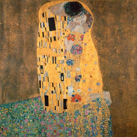 Tableau connu Le Baiser idéal pour salon | Tableau multicolore pour couloir | Tableau sur toile jaune & vert pour chambre adulte 0,5 x 0,5 m (1/2)