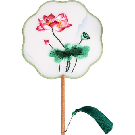 1 Éventail rond, Bois de hêtre, Broderie soie, Danse classique, Décoration (1/5)