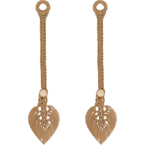 Ensemble de deux embrasses de rideaux style bohème - embrasse de rideau à pompons en coton (marron)