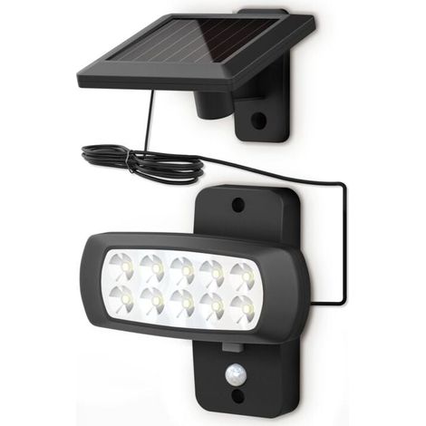 solaire LED extérieur avec détecteur de mouvements PIR projecteur mural maison terrasse balcon Lampe IP44 noir (1/4)