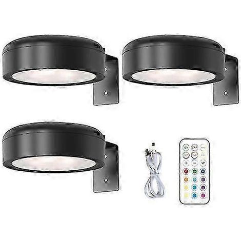 Lampe murale sans fil pour tableaux avec télécommande intensité variable fonctionnement sur piles 13 couleurs RGB réglables - Lot de 3 - Noir (1/5)