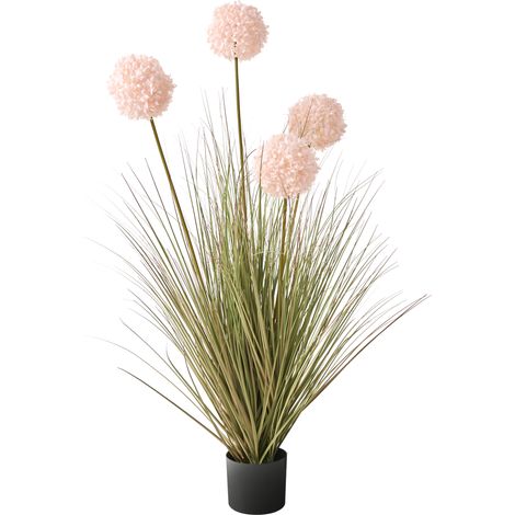 Planta artificial en maceta para interior decoración de plástico con maceta negra 120 cm bola de nieve hojas verdes y flores rosa Snowball Bush
