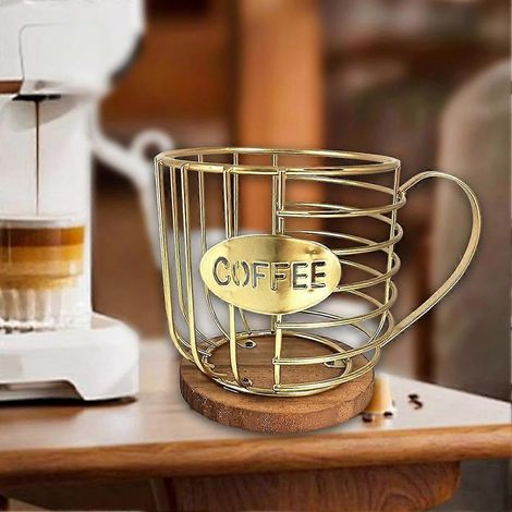 Kaffeekapselhalter, Kapselkorb, Drahtaufbewahrung für Kaffeekapseln, Holzsockel, Organizer für Küche und Arbeitsplatte, A-Pods (1/5)