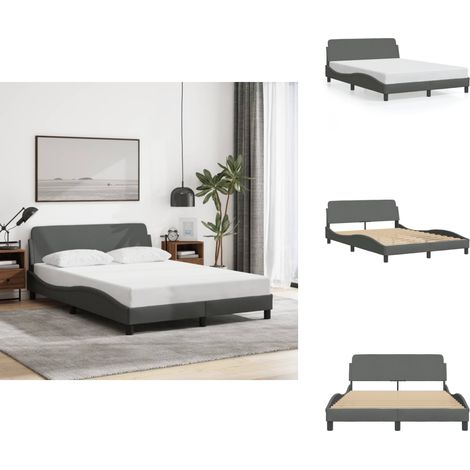 Bettgestell ohne Matratze Dunkelgrau 140x200 cm Stoff - Bettestel - Doppelbett - Holzrahmen - Massivholzbette - Lattenrost (1/5)