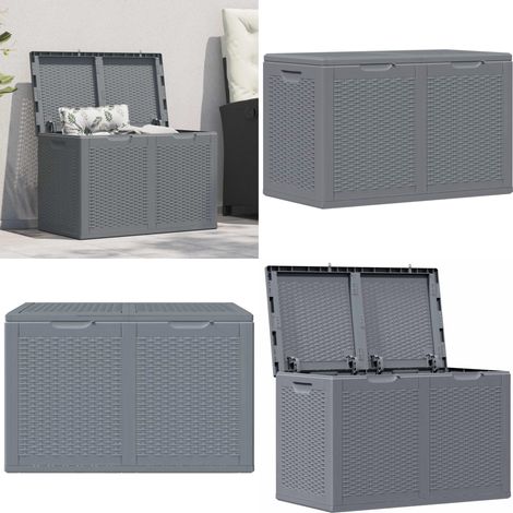 Caja de almacenaje para jardín PP aspecto de ratán gris 180 L - Caja de almacenaje exterior - Caja de almacenaje para terraza