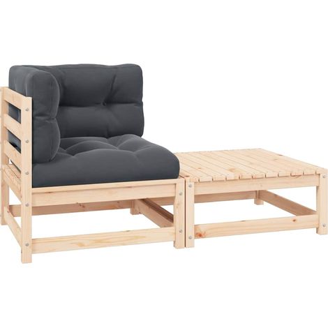 2-tlg. Garten-Lounge-Set mit Kissen Kiefer Massivholz