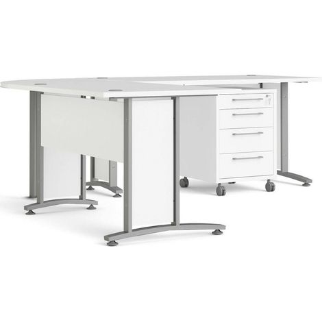 Dmora - Scrivania Mirella, Scrittoio multiuso, Tavolo per ufficio porta PC, Piano di lavoro, 230x200 h75 cm, Bianco e Grigio (1/5)