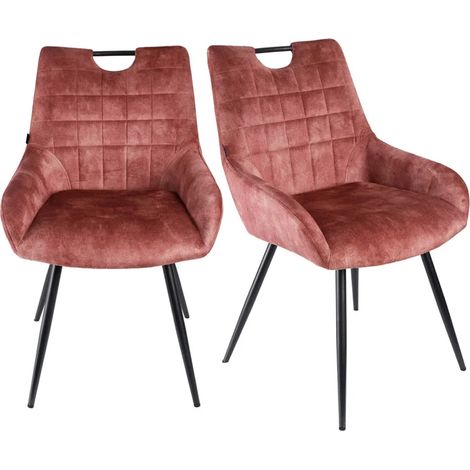 Lot de 2 chaises capitonnées en velours rose – Structure métal noir – Assise confort souple – Hauteur 83,5 cm – Meubletmoi (1/5)