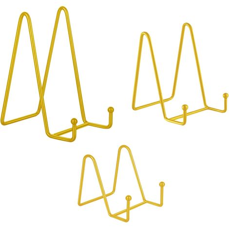 Lot de 3 supports d'assiettes pour affichage de 1,9 cm / 11,4 / 15,2 cm - Cadre pen métal - Petit chevalet - Supports décoratifs pour afficher des photos, des plaques artistiques (doré) (1/5)