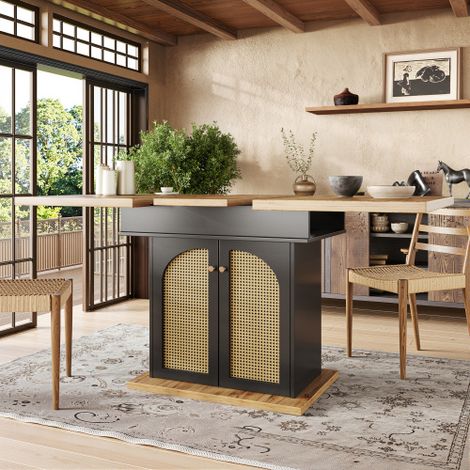 Tavolo da pranzo estensibile con anta in rattan (110-140×80cm) (1/5)