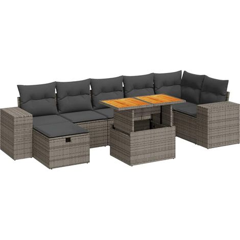 5-tlg. Garten-Sofagarnitur mit Kissen Grau Poly Rattan Akazie vidaXL (1/5)