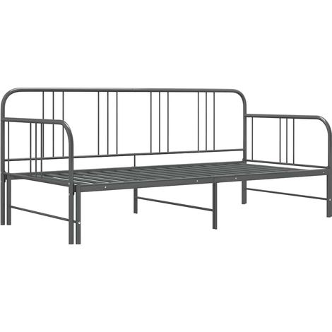 Cadre de canapé-lit extensible, Lit adulte pour 1 personnes, Structure de lit, Assemblage Facile, Gris Métal 90x200 cm OIB7543E (1/5)
