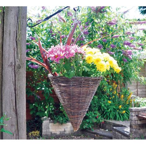 Rattan Cone Garden Hanging Basket - Natural Wicker Rattan Basket Hanging Plants Planter Pot with Detachable Hanging Chain for Indoor, Outdoor, Garden Decoration - 12 Inches (1/2)