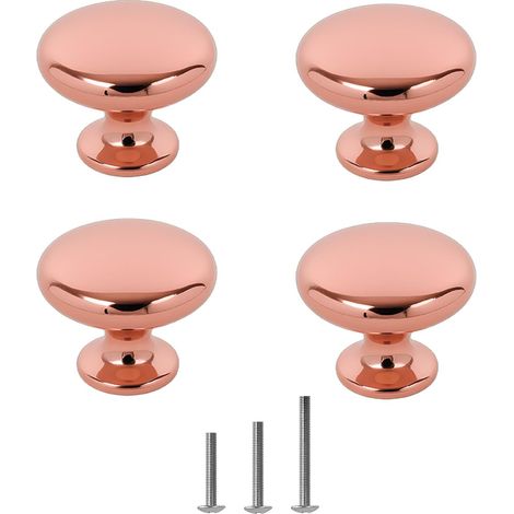 Lot de 4 poignées de porte rondes en chrome poli en forme de champignon pour armoire, placard, tiroir, chambre à coucher, étagères de salle de bain, etc. Doré rose 30 mm (1/5)