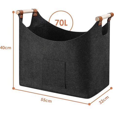 Wood Basket Storage Basket Wood Bag for Fireplace Felt Bag Newspapers Toys Magazines 55 x 32 x 40 cm (1/3)