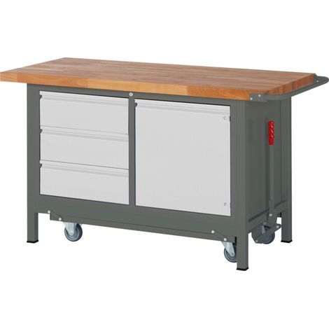 Etabli STIER Premium avec châssis roulant abaissable, 3 tiroirs et 1 porte battante, lxPxH 1 500x700x880 mm (1/4)