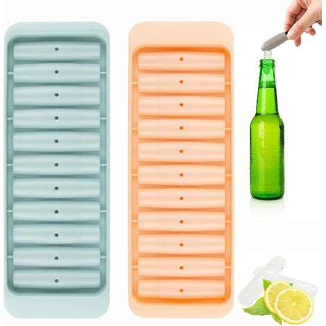 Bac à Glaçons - Lot de 2 Moule à Barre de Glace - Bac à Glaçons Fin Réutilisable, Bac à Glaçons Avec Couvercle, Moules à Glace Empilables,Bleu et Rose (1/5)