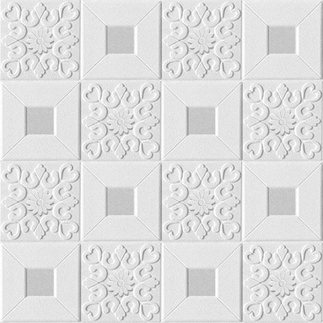 Lot de 5 panneaux muraux en mousse 3D auto-adhésifs couvrant 52 pieds carrés papier peint décoratif à décoller et coller argenté (1/5)