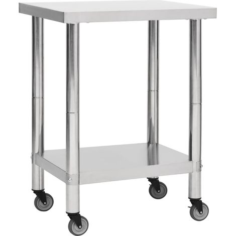Table de travail de cuisine avec roues 80 x 30 x 85 cm acier inoxydable