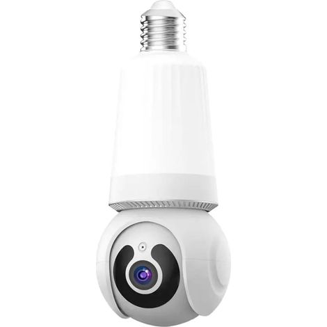 JSSEVN - Cámara de seguridad para el hogar con bombilla, visión nocturna a todo color, seguimiento automático, monitor de seguridad inalámbrico con base E27 (3MP, sin coche (1/5)