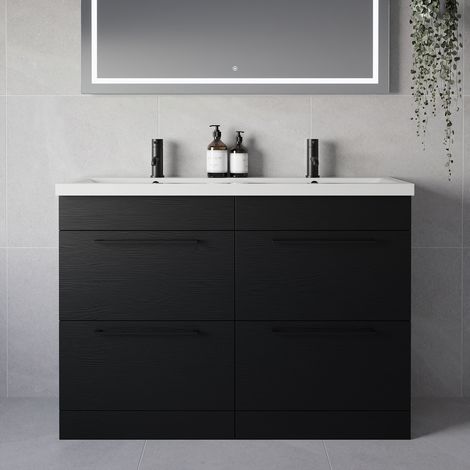 Napoli 390 Nero Oak 1200mm 4 Drawer Vanity Unit with Double Glide Basins - 1200mm - Matt Black 320mm Handle